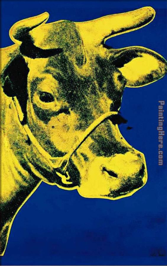 Cow Yellow on Blue Background painting - Andy Warhol Cow Yellow on Blue Background art painting